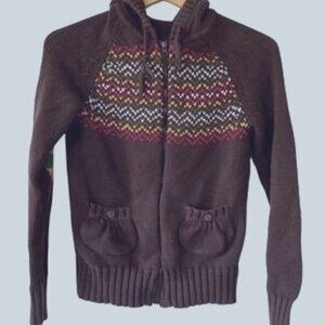 Arizona Jean Company Knit Brown Hooded Zip-Up Sweater